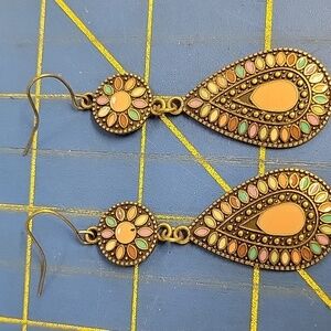 Dangle Antique Gold Multi Color Earrings
